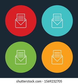 Very Useful Open Mail Line Icon On Four Color Round Options.