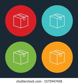 Very Useful Packed Box Line Icon On Four Color Round Options.