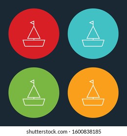 Very Useful Sailboat Line Icon On Four Color Round Options.