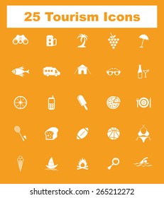 Very Useful Tourism Icon Set On Flat UI Color Background. 