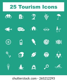 Very Useful Tourism Icon Set On Flat UI Color Background. 