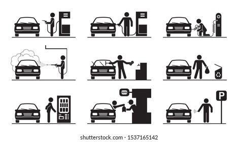 Very useful and usable set of icons for gas station and other services on the road. Collection of premium quality pictograms for gas station.