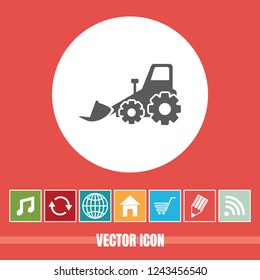 Very Useful Vector Icon Of Bulldozer with Bonus Icons. Very Useful For Mobile App, Software & Web.