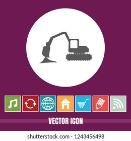 Very Useful Vector Icon Of Excavator with Bonus Icons. Very Useful For Mobile App, Software & Web.