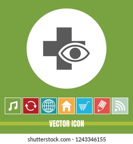 Very Useful Vector Icon Of Eye Hospital with Bonus Icons. Very Useful For Mobile App, Software & Web.