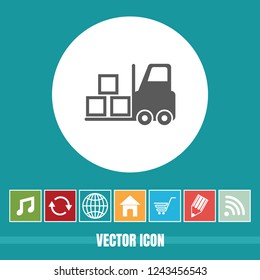 Very Useful Vector Icon Of Forklift with Bonus Icons. Very Useful For Mobile App, Software & Web.