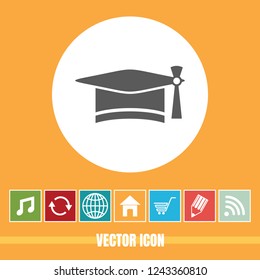 very Useful Vector Icon Of Graduation Cap with Bonus Icons Very Useful For Mobile App, Software & Web
