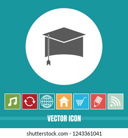 very Useful Vector Icon Of Graduation Cap with Bonus Icons Very Useful For Mobile App, Software & Web