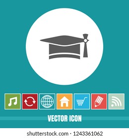 very Useful Vector Icon Of Graduation Cap with Bonus Icons Very Useful For Mobile App, Software & Web