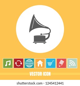 Very Useful Vector Icon Of Gramophone with Bonus Icons. Very Useful For Mobile App, Software & Web.