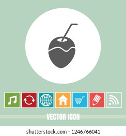 Very Useful Vector Icon Of Green Coconut with Bonus Icons. Very Useful For Mobile App, Software & Web.