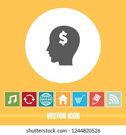 Very Useful Vector Icon Of Human Head And Brain with Bonus Icons. Very Useful For Mobile App, Software & Web.