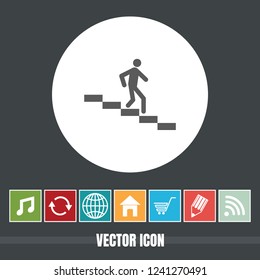 very Useful Vector Icon Of man on stairs down with Bonus Icons Very Useful For Mobile App, Software & Web