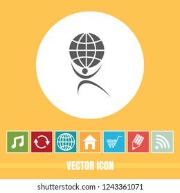 very Useful Vector Icon Of Man With Globe with Bonus Icons Very Useful For Mobile App, Software & Web