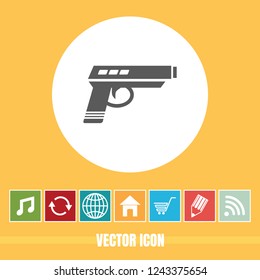 very Useful Vector Icon Of Pistol with Bonus Icons Very Useful For Mobile App, Software & Web