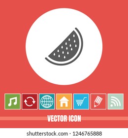 Very Useful Vector Icon Of Ripe Watermelon with Bonus Icons. Very Useful For Mobile App, Software & Web.