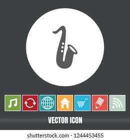 Very Useful Vector Icon Of Saxophone with Bonus Icons. Very Useful For Mobile App, Software & Web.