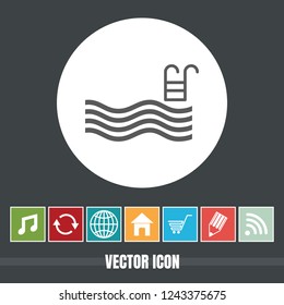 very Useful Vector Icon Of Swimming Pool with Bonus Icons Very Useful For Mobile App, Software & Web
