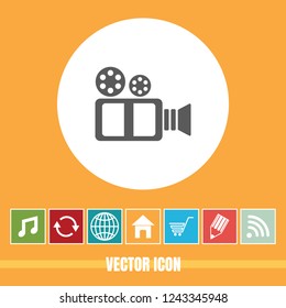 Very Useful Vector Icon Of Video Camera with Bonus Icons. Very Useful For Mobile App, Software & Web.