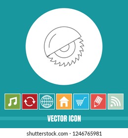 Very Useful Vector Line Icon Of Saw Wheel with Bonus Icons. Very Useful For Mobile App, Software & Web.