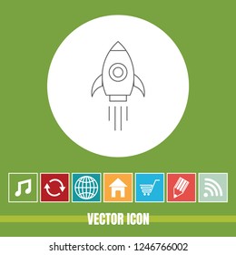Very Useful Vector Line Icon Of Rocket with Bonus Icons. Very Useful For Mobile App, Software & Web.