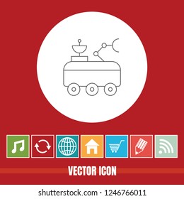 Very Useful Vector Line Icon Of Moon Rover with Bonus Icons. Very Useful For Mobile App, Software & Web.
