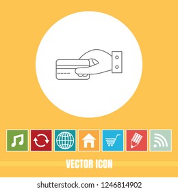 Very Useful Vector Line Icon Of Credit or Debit Card with Bonus Icons. Very Useful For Mobile App, Software & Web.