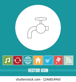 Very Useful Vector Line Icon Of Water Tap with Bonus Icons. Very Useful For Mobile App, Software & Web.