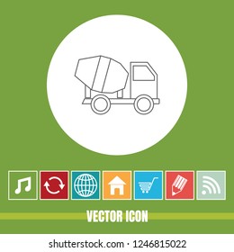 Very Useful Vector Line Icon Of Cement Concrete Mixer Truck with Bonus Icons. Very Useful For Mobile App, Software & Web.