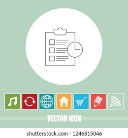 Very Useful Vector Line Icon Of Clipboard with Time with Bonus Icons. Very Useful For Mobile App, Software & Web.