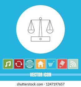 Very Useful Vector Line Icon Of Justice Scale with Bonus Icons. Very Useful For Mobile App, Software & Web.