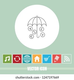 Very Useful Vector Line Icon Of money & umbrella with Bonus Icons. Very Useful For Mobile App, Software & Web.