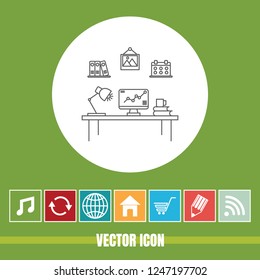 Very Useful Vector Line Icon Of Office with Bonus Icons. Very Useful For Mobile App, Software & Web.