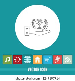 Very Useful Vector Line Icon Of Winning Trophy with Bonus Icons. Very Useful For Mobile App, Software & Web.