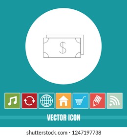 Very Useful Vector Line Icon Of Dollar Currency with Bonus Icons. Very Useful For Mobile App, Software & Web.