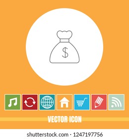 Very Useful Vector Line Icon Of Money Bag with Bonus Icons. Very Useful For Mobile App, Software & Web.
