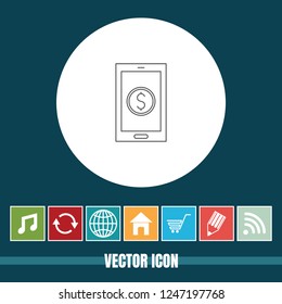Very Useful Vector Line Icon Of Mobile Banking with Bonus Icons. Very Useful For Mobile App, Software & Web.