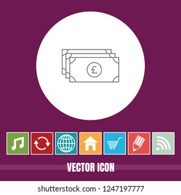 Very Useful Vector Line Icon Of Pound currency with Bonus Icons. Very Useful For Mobile App, Software & Web.