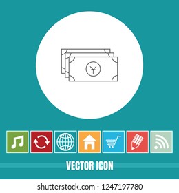 Very Useful Vector Line Icon Of Yen Currency with Bonus Icons. Very Useful For Mobile App, Software & Web.