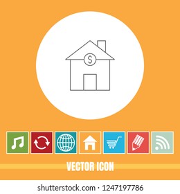 Very Useful Vector Line Icon Home Loan Of with Bonus Icons. Very Useful For Mobile App, Software & Web.