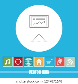 Very Useful Vector Line Icon Of Presentation Chart with Bonus Icons. Very Useful For Mobile App, Software & Web.