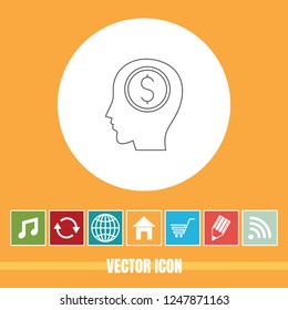 Very Useful Vector Line Icon Of Money & Head with Bonus Icons. Very Useful For Mobile App, Software & Web.