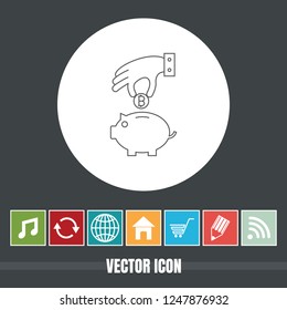 Very Useful Vector Line Icon Of Save Money or Piggy Bank with Bonus Icons. Very Useful For Mobile App, Software & Web.