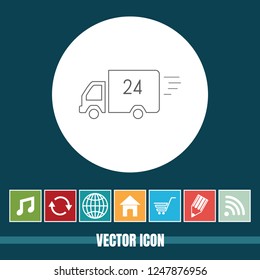 Very Useful Vector Line Icon Of Delivery Van with Bonus Icons. Very Useful For Mobile App, Software & Web.