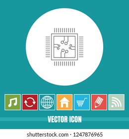 Very Useful Vector Line Icon Of Computer Chip with Bonus Icons. Very Useful For Mobile App, Software & Web.