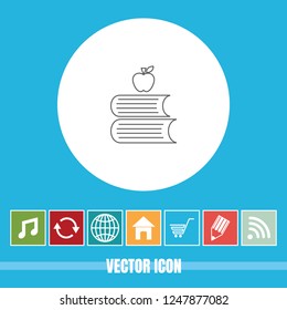 Very Useful Vector Line Icon Of Book & Apple with Bonus Icons. Very Useful For Mobile App, Software & Web.