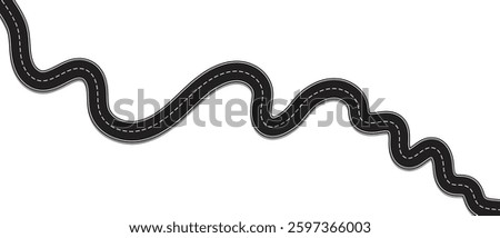 Very winding road with S shape and white dotted lines on white background