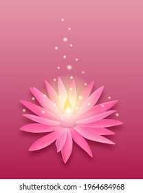 Vesak background design concept, luminous pink lotus flower