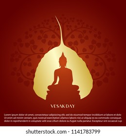 Vesak day background with Buddha sign and Bodhi leaf Tree vector design