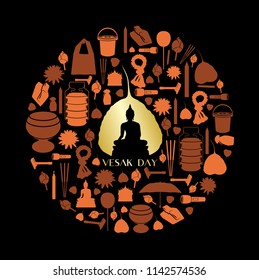 Vesak day background with Buddhist icon vector design